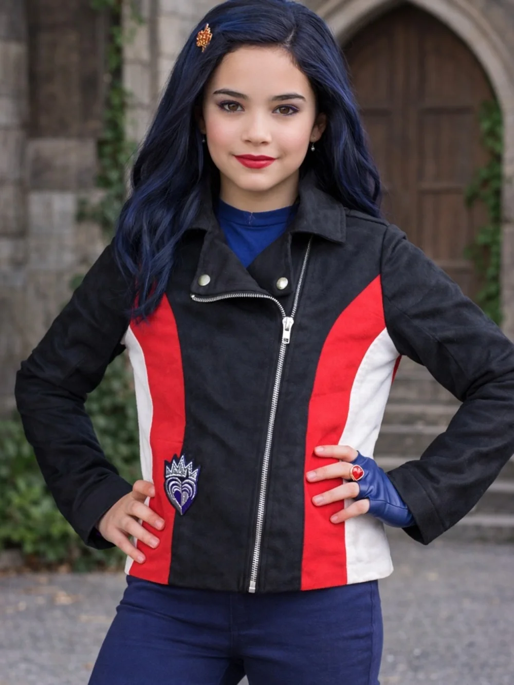 Disney D-Signed Girl’s L Black Red Suede Colorblock Descendants Evie Moto Jacket